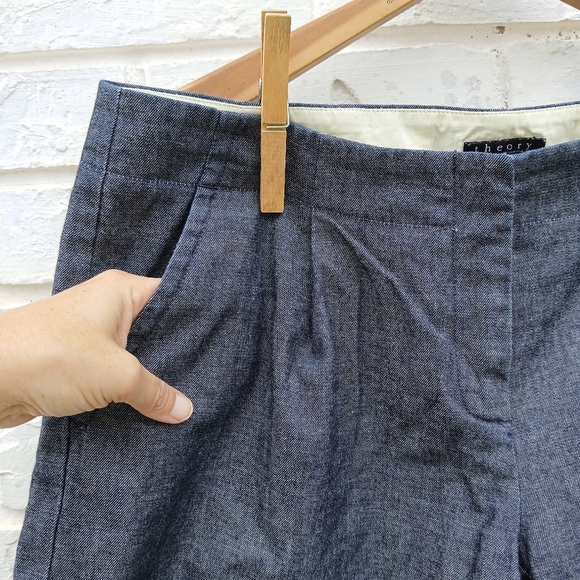 Theory Cuffed Dark Denim Shorts Pleated - Picture 2 of 7